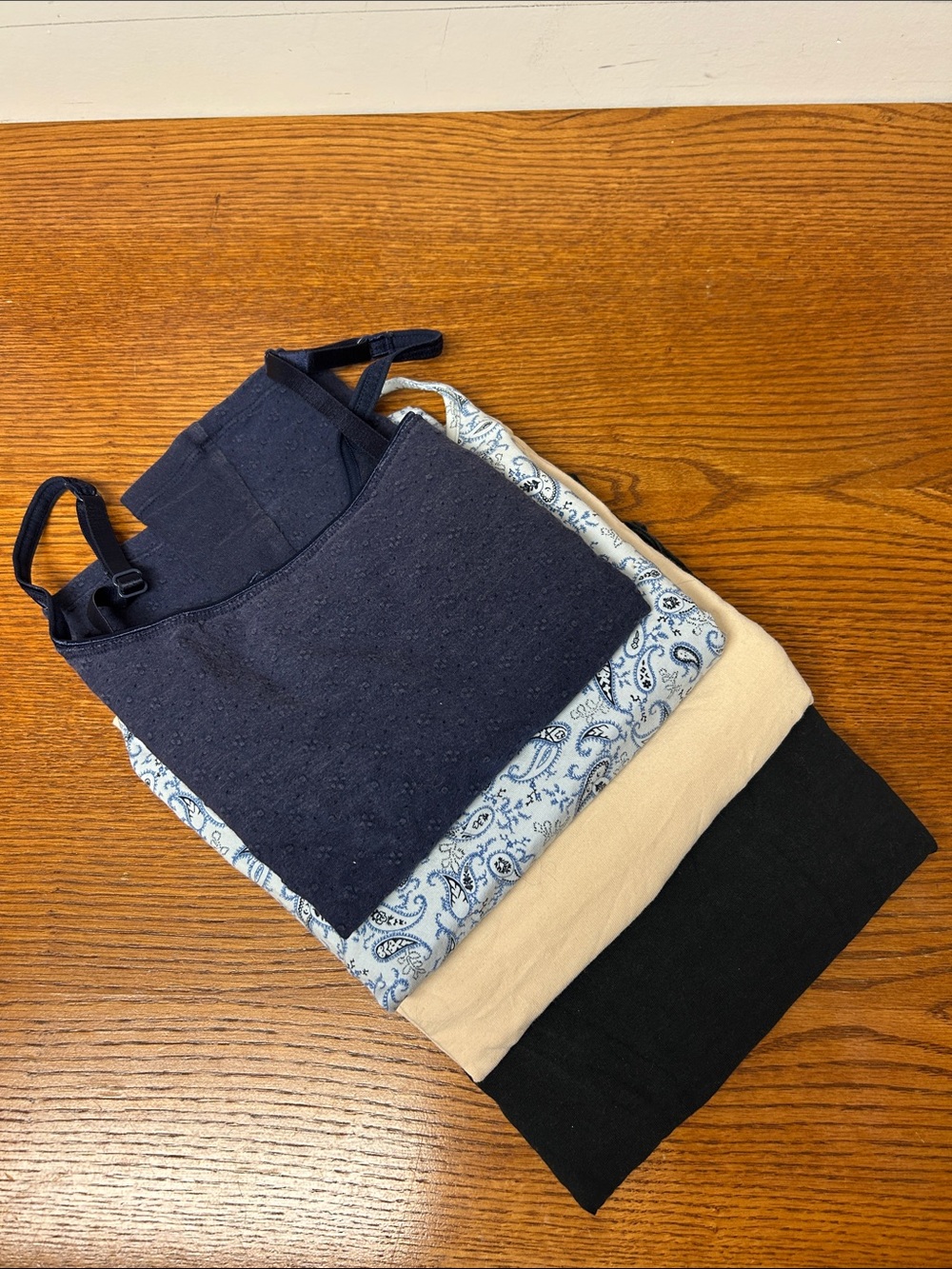 Pack of Navy, Cream & Paisley Cotton Cami Tank Tops